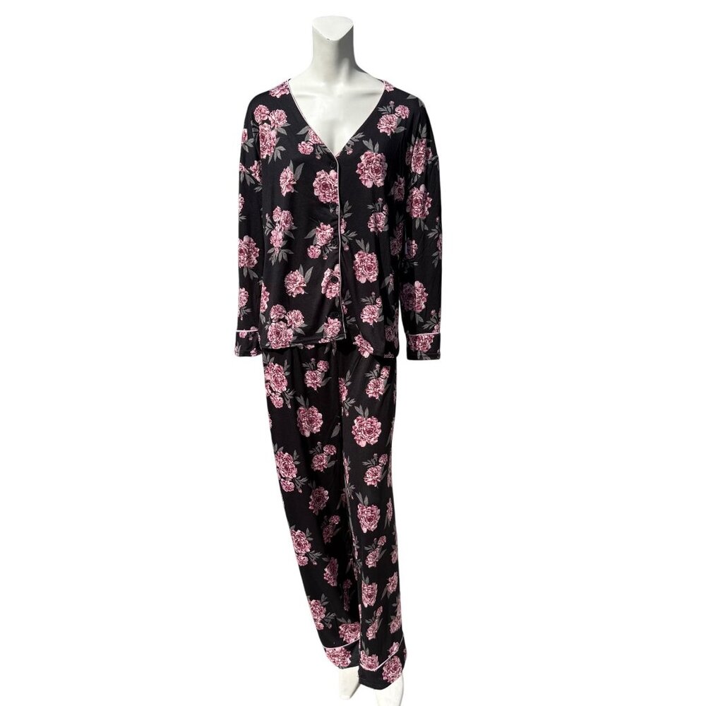 Vince Camuto Floral Molly Loungewear Pajama's Black Pink Size L NWT